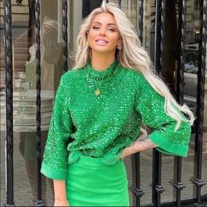 Zara Green Sequin Top XS NWT